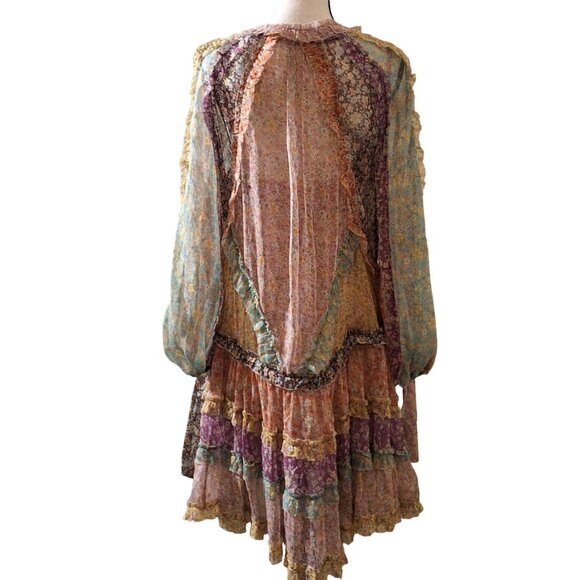 Zimmermann Floral Silk Crinkle Chiffon Mini Dress With Tiered A-Line Silhouette - Picture 5 of 9